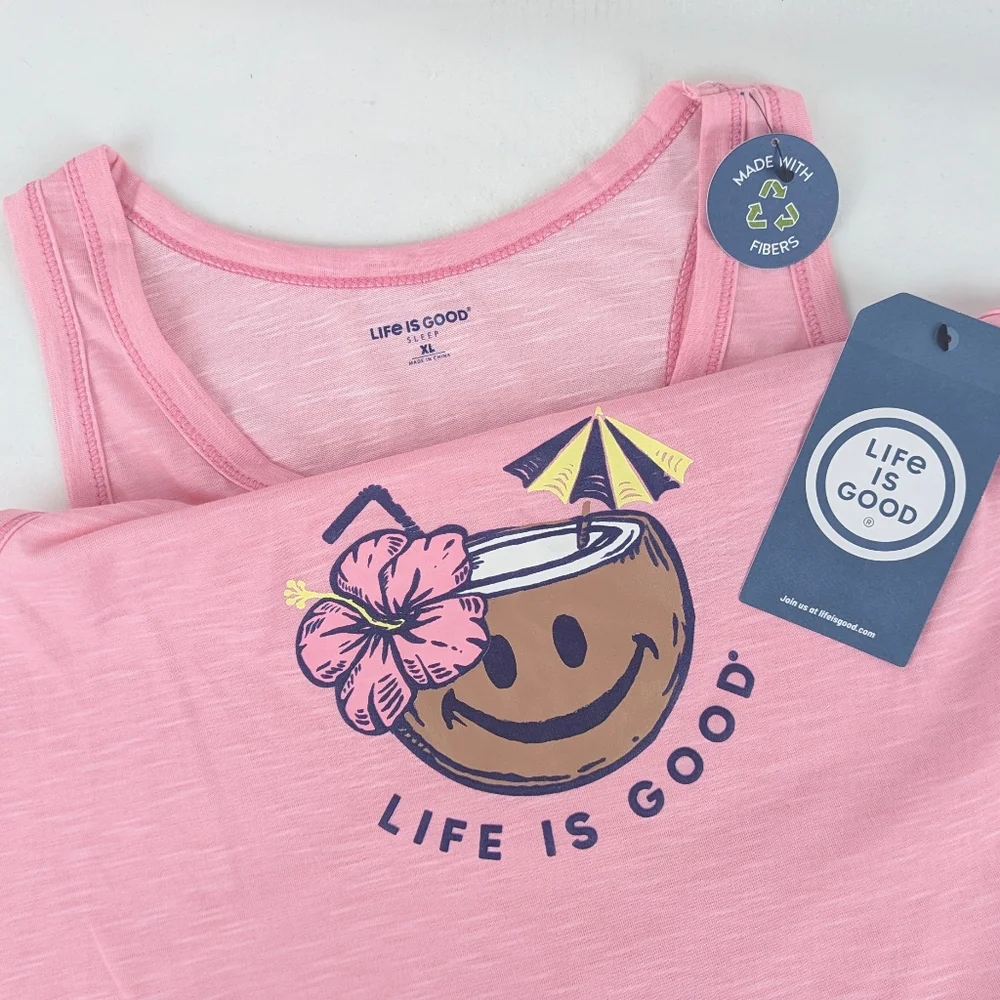 Life Is Good Sleep Lounge Tank Racer Back Coconut Umbrella Drink Pink XL NWT - Picture 9 of 9
